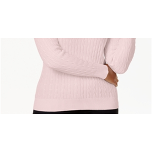 Maglione da donna in cotone rosa lavorato a trecce Karen Scott, taglia piccola, traspirante, per inverno e autunno, con colletto a fiocco e applicazioni, sottile, tipo shrug. - Product Image 3