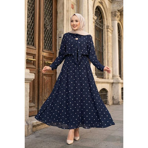 Ensemble jupe en mousseline indigo à pois pour femme avec foulard, motif floral, col à nœud, coupe ample pour printemps/été, inclut un pantalon taille XL - Product Image 1