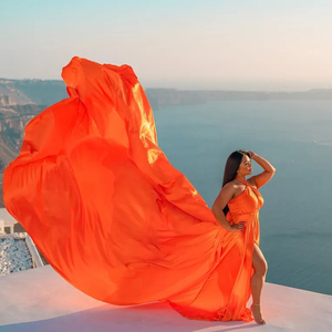 Robe longue volante pour séance photo, robe de mariée Santorini, en satin de soie écologique, style vintage - Product Image 1