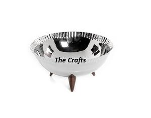 Bol de service de bonbons de forme ronde de qualité supérieure en acier couleur or bol à chocolat avec pieds en bois à vendre - Product Image 5