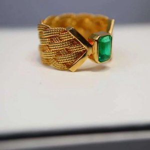 Anillo de moda de oro de 14 quilates para mujer, piedra Esmeralda zambiana Natural para Celebración de fiesta de aniversario de boda, piedra de nacimiento de Mayo IGI - Product Image 2