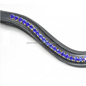 Banda de cuero para cejas con diseño personalizado, accesorio brillante y brillante con cristales azules incrustados, canal vacío, banda para cejas acolchadas con forma de onda profunda - Product Image 5