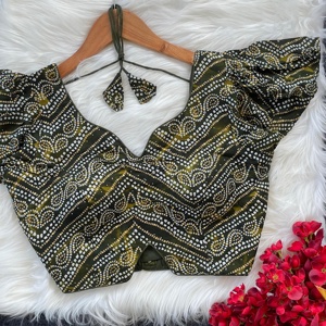 Chemisier moderne à col en V en coton Reyon pour adultes hauts modestes avec motif imprimé Bandhini coupe fantaisie pour l'été - Product Image 3