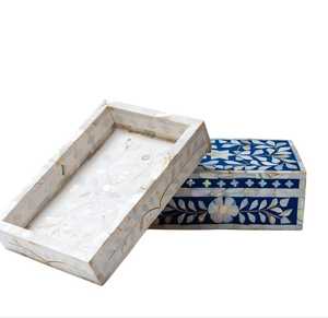 Personnalisé de haute qualité fabriqué à la main en bois naturel Floral vadrouille os plateau de service maison inspiré Art indien perle en résine - Product Image 3