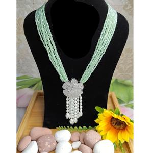 Élégant Designer Mala Importé Pendentif Ensemble Perlé En Perle Avec Zircon Scintillant pour Fête De Mariage Fiançailles Porter - Product Image 1