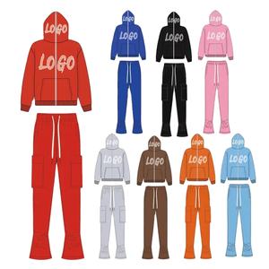 Chándal con cremallera completa para hombre, estampado de logotipo personalizado, conjunto de chándal con cremallera de cara completa para hombre, pantalones de chándal apilados y conjuntos de Sudadera con capucha - Product Image 1