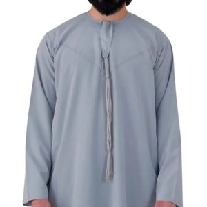 Thobe émirati de qualité supérieure gris luxe Kandura traditionnel arabe porter élégant hommes Jubba doux et respirant tenue islamique moderne - Product Image 6