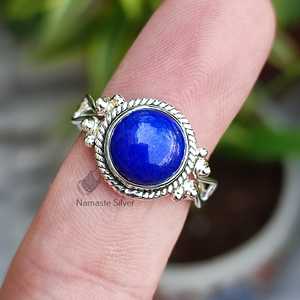 Handmade <b>Dainty</b> Minimalist Sterling Silver Women's <b>Ring</b> Lapis Lazuli Statement <b>Ring</b> with Bezel Setting Gift - Product Image 3