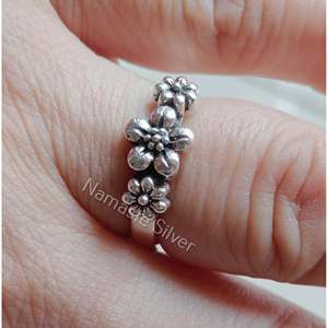 Handmade 925 Sterling Silver Floral Band Minimalist <b>Dainty</b> Cute <b>Ring</b> Gift for Her Birthday Anniversary Christmas Valentine's Day - Product Image 3