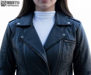 Veste en cuir véritable pour femmes et filles 100% Veste en cuir véritable pour femmes Veste en cuir personnalisée pour dames Vente en gros coupe ajustée - Product Image 4
