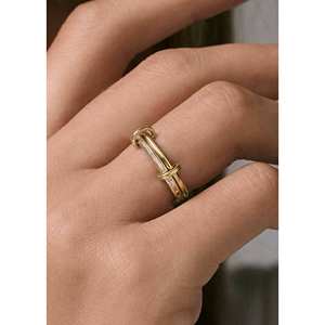 Donna Linked Baguette Band <b>Ring</b> 14k Solid Gold <b>Dainty</b> Rhodium Plated Fine Jewelry for Everyday Wear - Product Image 2