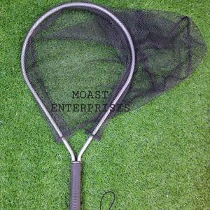 Épuisette de pêche à la mouche d'extérieur avec cadre en bois et filet en caoutchouc, outil de capture de truites à lancer à la main - Product Image 1