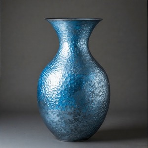 Vase antique bleu émaillé OceanMist avec patine rustique pour les vieux intérieurs MetalFloral Embossed Design Home Decor Accent Statement - Product Image 1