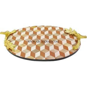 Bandeja de servicio elegante de forma ovalada de calidad superior con asas de aluminio Precio al por mayor Hoteles y resorts Bandeja de servicio de comida - Product Image 1