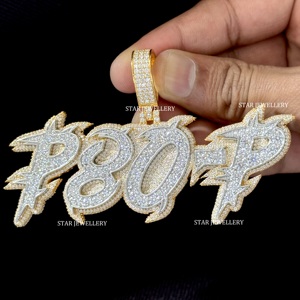 Colgante de Letra con Diamantes Cultivados en Laboratorio, Chapado en Oro de 10K, Estilo Hip Hop Cristiano Unisex, Corte Brillante Redondo - Product Image 5