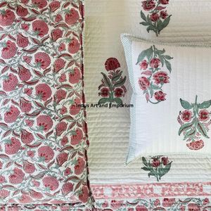 Wholesale Hand Block Printed Knitted Eco-Friendly Cotton <b>Quilted</b> Bedspreads Bedcover - Product Image 4