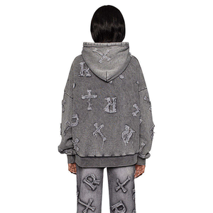 Traje deportivo informal de fabricante para hombre, logotipo personalizado, dos piezas, cremallera, Sudadera con capucha, pantalones, chándal gris, 100% algodón, Invierno - Product Image 6