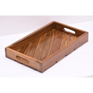 Bandeja de Servir Artesanal de Madera de Mango con Asas, Diseño Rectangular con Incrustaciones Decapadas, Elegante Decoración para el Hogar - Product Image 2
