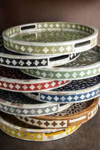 Plateau de service rectangulaire décoratif fait à la main, aspect élégant, haute qualité, incrustation de nacre véritable, pour salon, style classique - Product Image 4