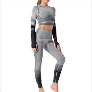 Ensemble de gymnastique d'entraînement 2 pièces pour femmes de haute qualité à manches longues soutien-gorge de sport de Yoga taille haute forme en V respirant XL Legging taille haute - Product Image 1