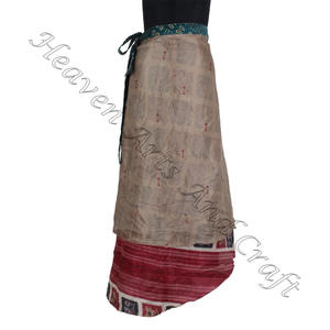 Designer Multi Colour Two Layer Silk Sari Wrap <b>Skirt</b> Boho Stylish Multi Color <b>Summer</b> Wear Comfortable Fashion Boho Hippie Style - Product Image 6