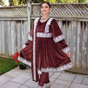 2024 Vintage Afghan Kuchi vestido hecho a mano bordado encaje manga larga conjuntos de mujer estilo afgano Festival vestido de novia Pashtun - Product Image 2