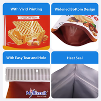 Staande zipzakken van aluminiumfolie en mylar, vochtbestendig, op maat bedrukt voor biscuit, koekjes en levensmiddelen, geschikt voor snackverpakkingen.