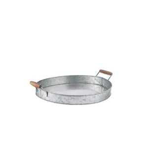 Bandejas para servir de Metal galvanizado rústico con asas de cuerda Juego de bandejas decorativas redondas para granja para cocina Mesa de centro Uso en fiestas - Product Image 3