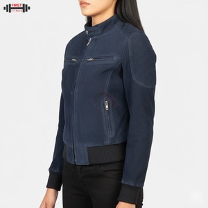Chaqueta de Cuero para Mujer 2025, Chaqueta Bomber a Rayas de Pana de Talla Grande, Servicio OEM con Logotipo Personalizado - Product Image 3