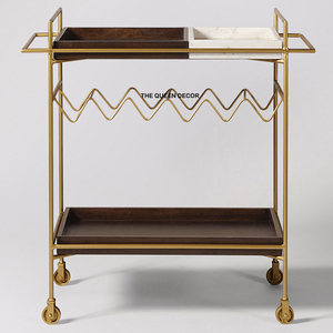 Chariot de service moderne en métal à 2 niveaux, nouvel arrivage, élégant, pour la maison, l'hôtel, le bureau, prix de gros, chariot plaqué or - Product Image 3