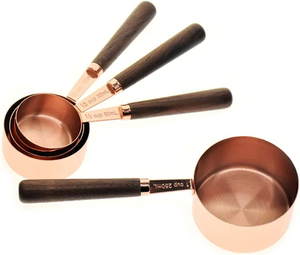 Juego de cucharas medidoras de acero inoxidable, utensilios de cocina ecológicos de 8 piezas con mango de madera, revestimiento de oro rosa - Product Image 3