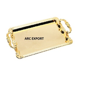 Plateau de service au design moderne en bois Plateau de nourriture Mini Size Plateau de nourriture pour enfants avec métal couleur or solide 2 poignées à vendre - Product Image 4