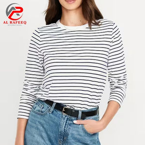 Hauts côtelés en coton pour femmes tricots décontractés doux et extensibles motif solide respirant confortable avec logo - Product Image 3