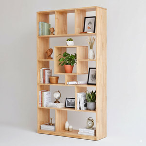 ชั้นวางหนังสือไม้ยางพารา 5 ชั้น 100x30x180 ซม. สำหรับห้องนั่งเล่น แบบตั้งพื้น โครงเหล็ก - Product Image 1