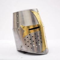 Casco Cruzado Medieval Antiguo con Acabado Plateado, Caballero Templario, Armadura de Acero Pulido, Coleccionable para Regalos, Estilo Vintage