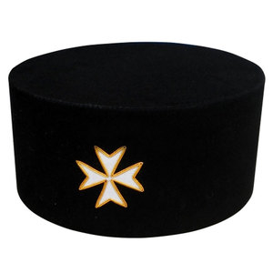 Embroidered Black Round Hat With Gold Crown And White Cross Design Handmade Cotton <b>Craft</b> Sew-On Badge - Product Image 2