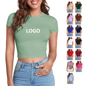 โลโก้ที่กําหนดเองCrop Top Tเสื้อเซ็กซี่Basicสั้นเสื้อหญิงClubผู้หญิงสีขาวเสื้อ2021แขนสั้นHip Hopลูกเรือคอ - Product Image 1