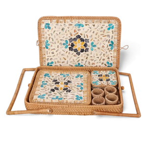 Juego de Accesorios de Mesa Artesanales de Nácar, Incluye Manteles Individuales con Incrustaciones de Concha, Posavasos y Anillos para Servilletas de Vietnam - Product Image 2