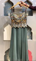 NOUVEAU DESIGNER GEorgette SILK MULTI COLOR PARTY WEAR REAL HAND STITCHED MIRROR WORK CHOLI and PALAZZO