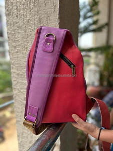 Nouveau Western élégant multi cuir recyclé couleur trapu unisexe bandoulière poitrine sac arc-en-ciel couleur fermeture éclair bandoulière avant sacs - Product Image 5