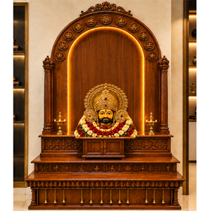Temple traditionnel en bois de teck Khatu Shyam Baba pour la maison, avec rangement et présentoir pour les statues divines, pour la salle de Pooja de l'Inde du Sud - Product Image 1