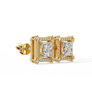 Beautiful Halo Set IGI Certified Princess Cut Lab Grown Diamond <b>Stud</b> Earring 14K Solid Gold Round Accent Earrings Bridal Jewelry - Product Image 4