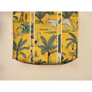 Bolso de mano acolchado de algodón 100% hecho a mano, bolso de hombro térmico con cremallera estampada en la jungla para mujer, cadenas portátiles a rayas suaves - Product Image 5