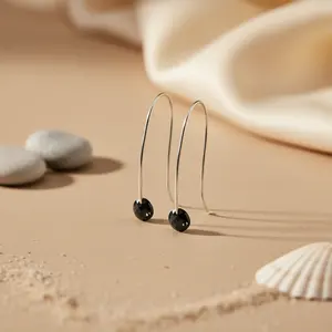 Pendientes de Plata con Piedras Preciosas Negras para Mujer - Product Image 1