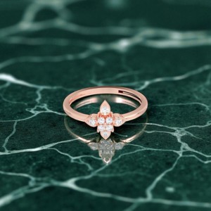 Moissanite de 0,11 quilates, corte redondo en anillo de diamante, diseño floral, K oro macizo de 10, 14K, 18K, con Juego de puntas, de moissanita de quilates, de quilates, de quilates - Product Image 2