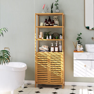 ตู้เก็บของไม้ไผ่ทันสมัยพร้อมประตู2บานและชั้นวาง3ชั้นสำหรับบ้านรับประทานอาหารบ้านไร่เฟอร์นิเจอร์ห้องครัวห้องนั่งเล่น - Product Image 4