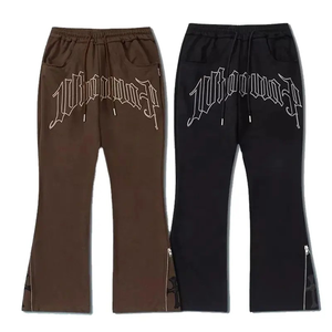 2025 pantalones de chándal personalizados de cintura alta para mujer, pantalones acampanados apilados de rizo de algodón transpirable de talla grande, estampado en 3D, cargo holgado - Product Image 1