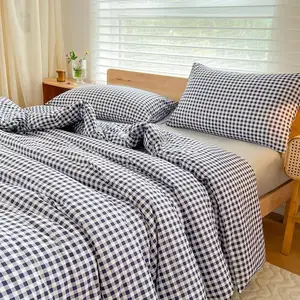 black Grid Duvet Cover 3 Piece Farmhouse Buffalo Check Gingham Geometric Pattern Printed