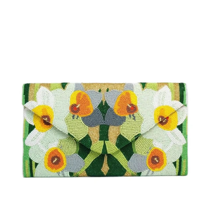 Classic Customized Shape <b>Glass</b> Beads Embroidery CLUTCH Bag with Mixed Colors Pattern Handmade Luxury Travel & Daily Use India - Product Image 2