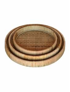 Plateau de service en jute de rotin décoratif fait à la main avec finition en incrustation d'os Ensemble de 3 plateaux de serveur de nourriture de forme arrondie - Product Image 5